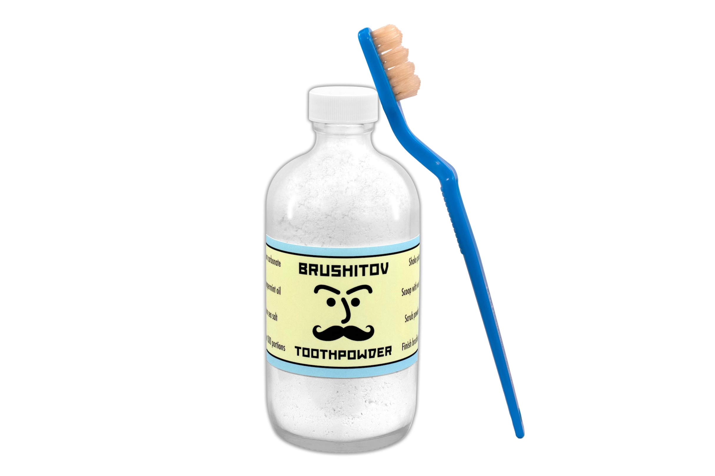 Old-time calcium carbonate toothpowder good for 300 brushings.